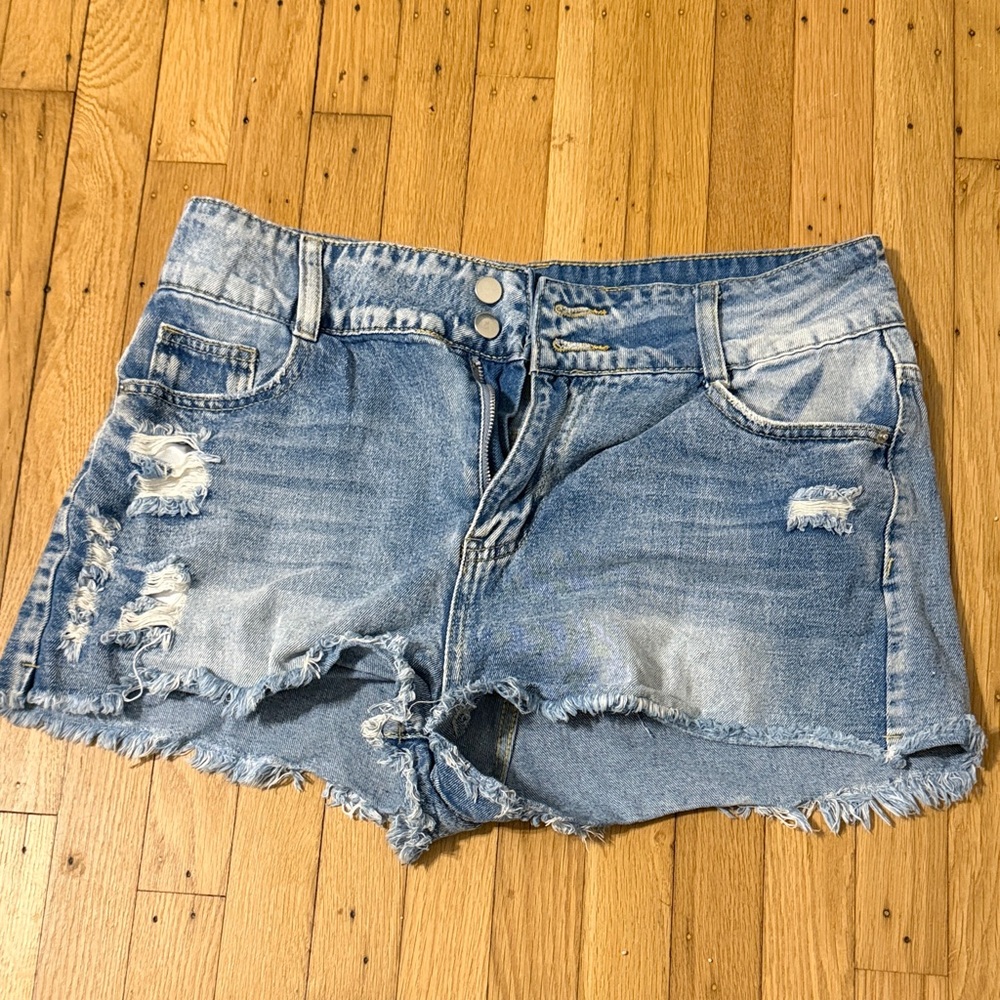 SHEIN Denim Blue Women's Distressed Shorts